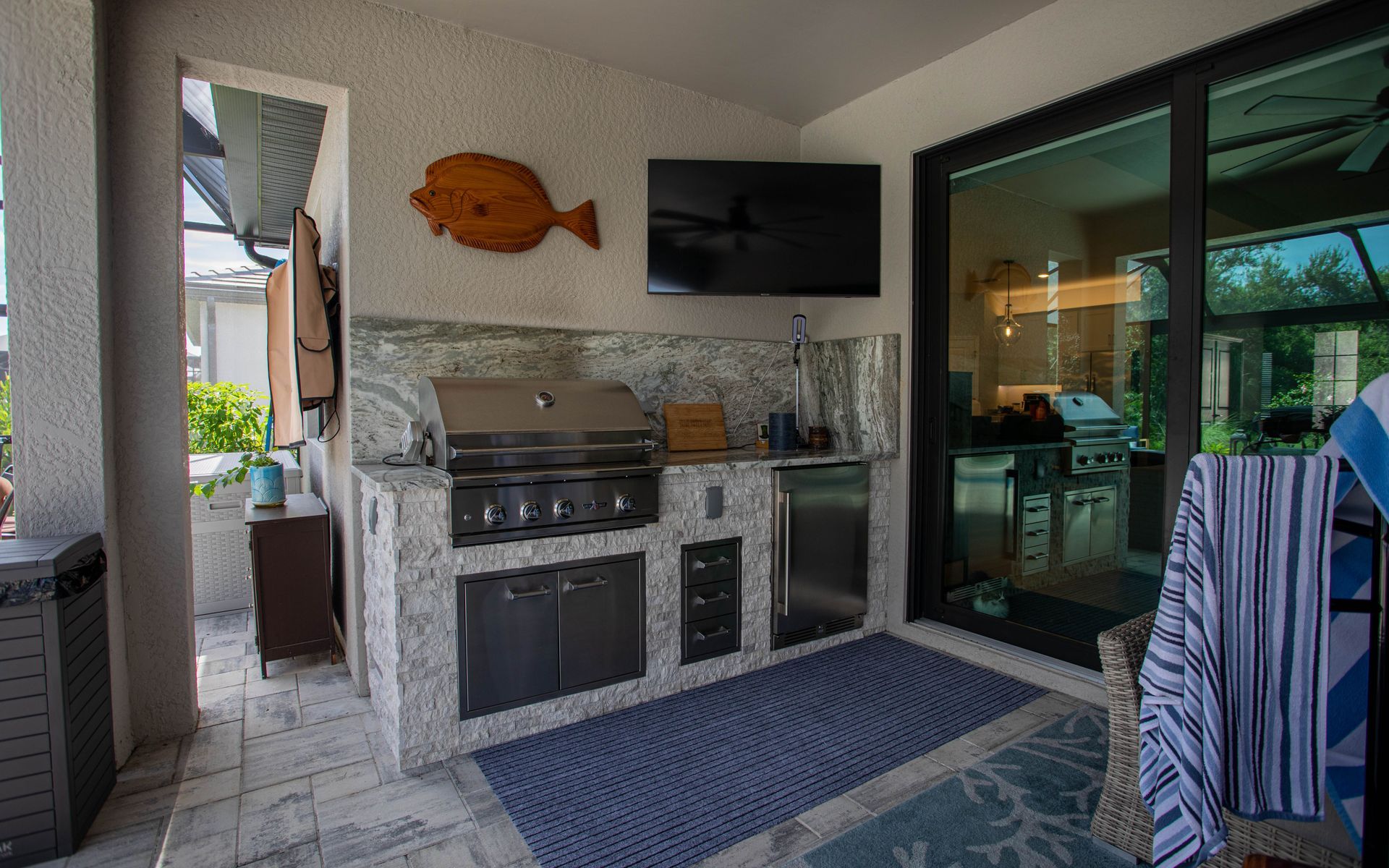 Straight run Stacked Stone Outdoor Kitchen Delta Heat Grill Estero, FL