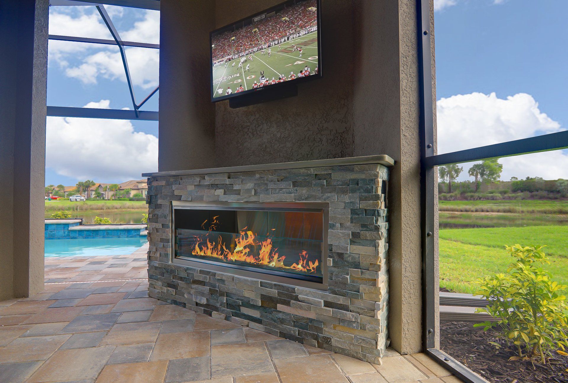 linear gas fireplace with ledge stone naples, fl
