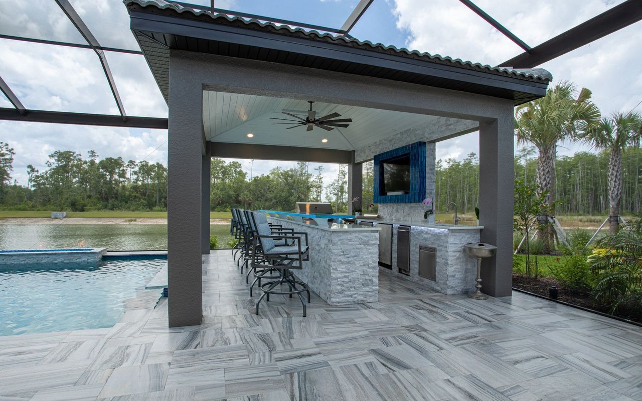 pavilion addition with custom outdoor kitchen Estero FL
