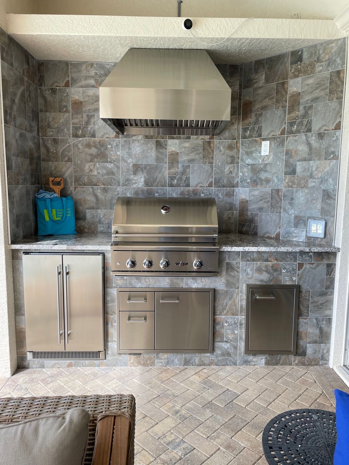 Outdoor Kitchen Delta Heat Grill Tradewind Hood Tile Backsplash Paradise Grills Punta Gorda, FL