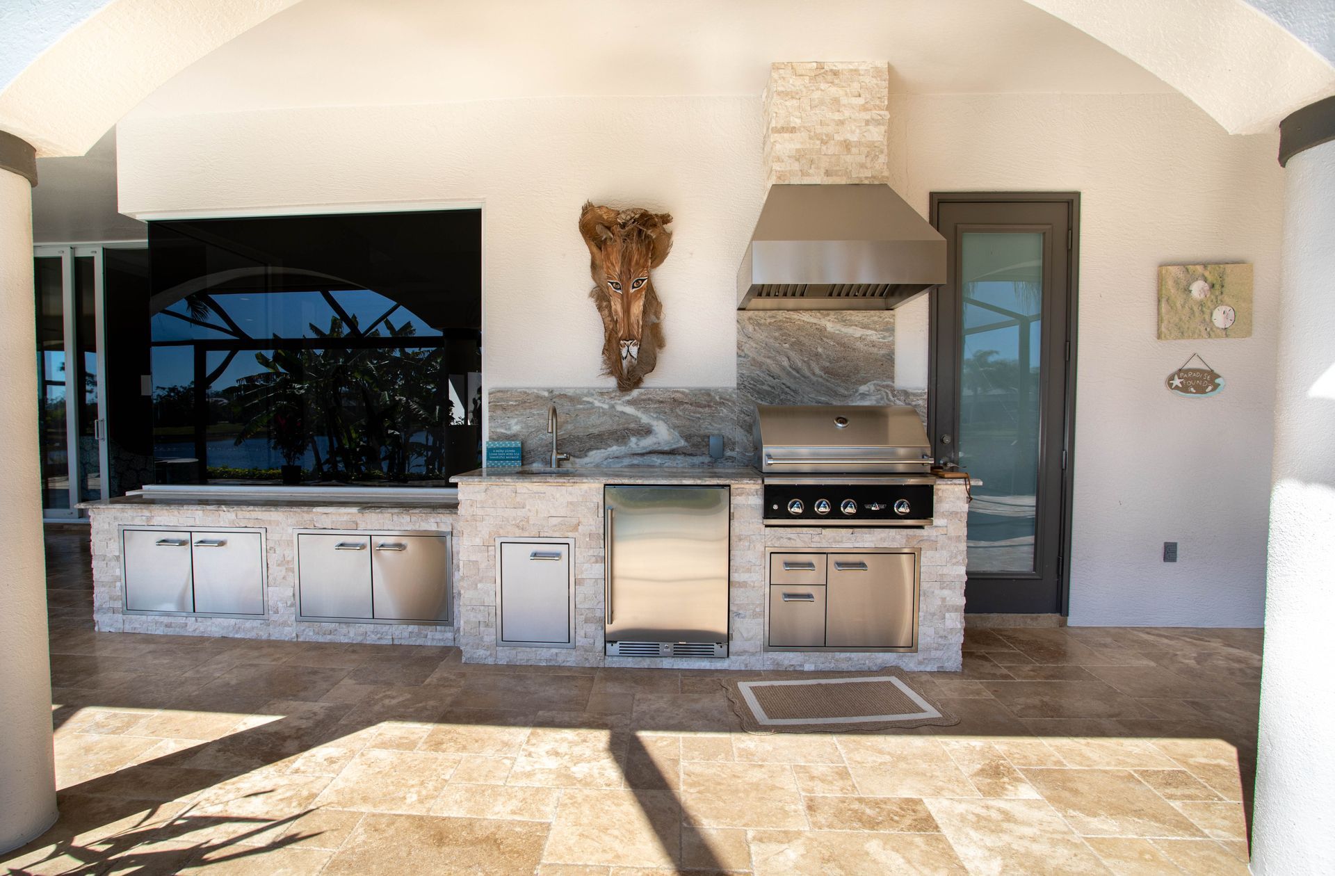 Straight run Stacked Stone Outdoor Kitchen Delta Heat Grill Fort Myers, FL