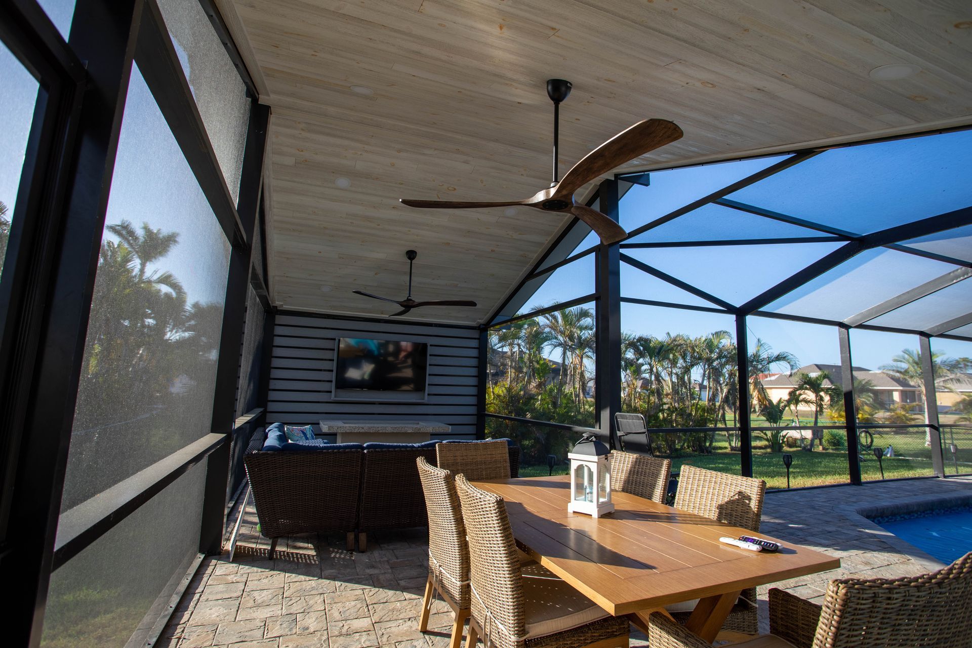 pavilion backyard hangout addition with wood ceilings and TV Cape Coral FL