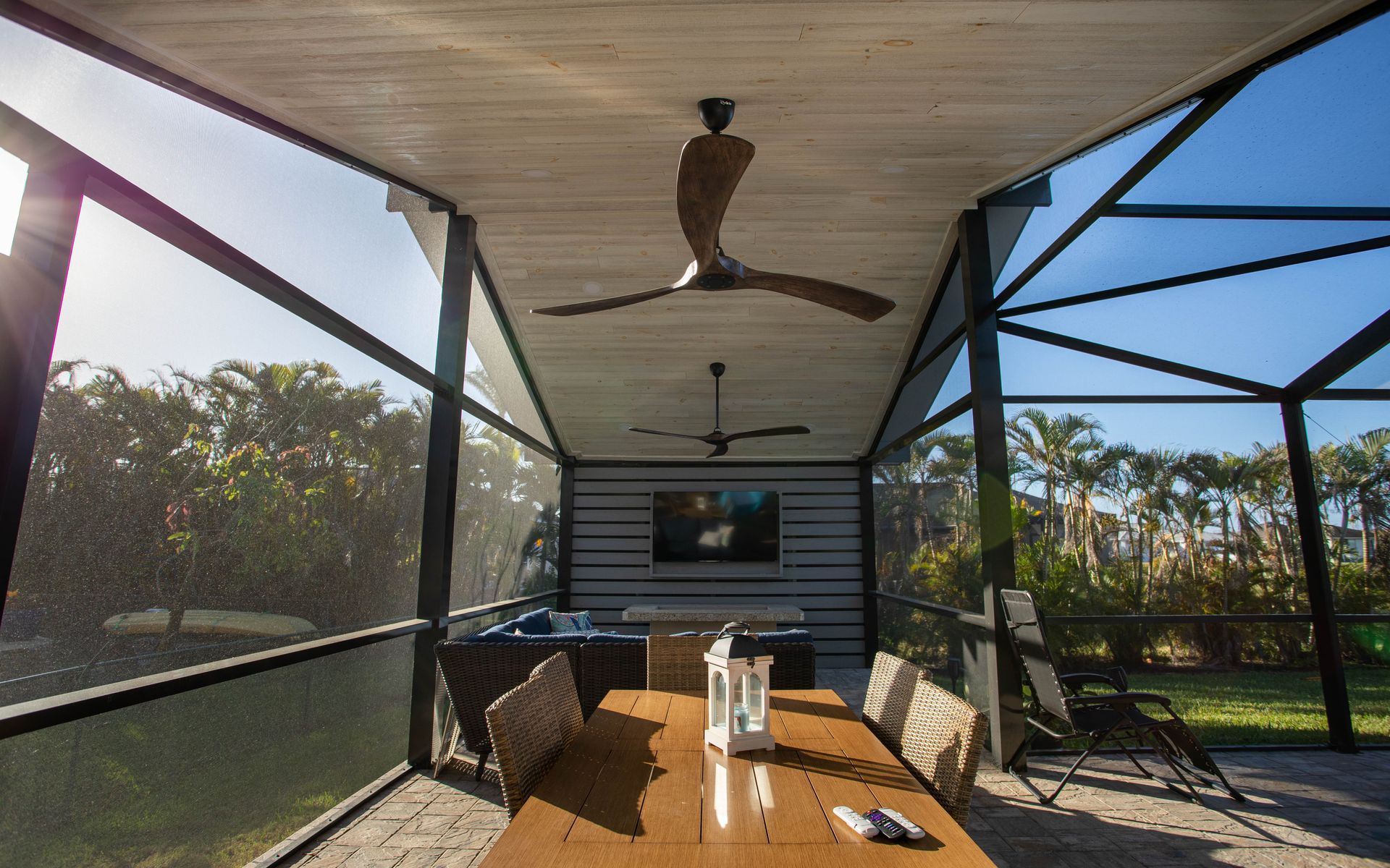 composite panel roofed pavilion with synergy tongue and groove wood ceiling cape coral, fl