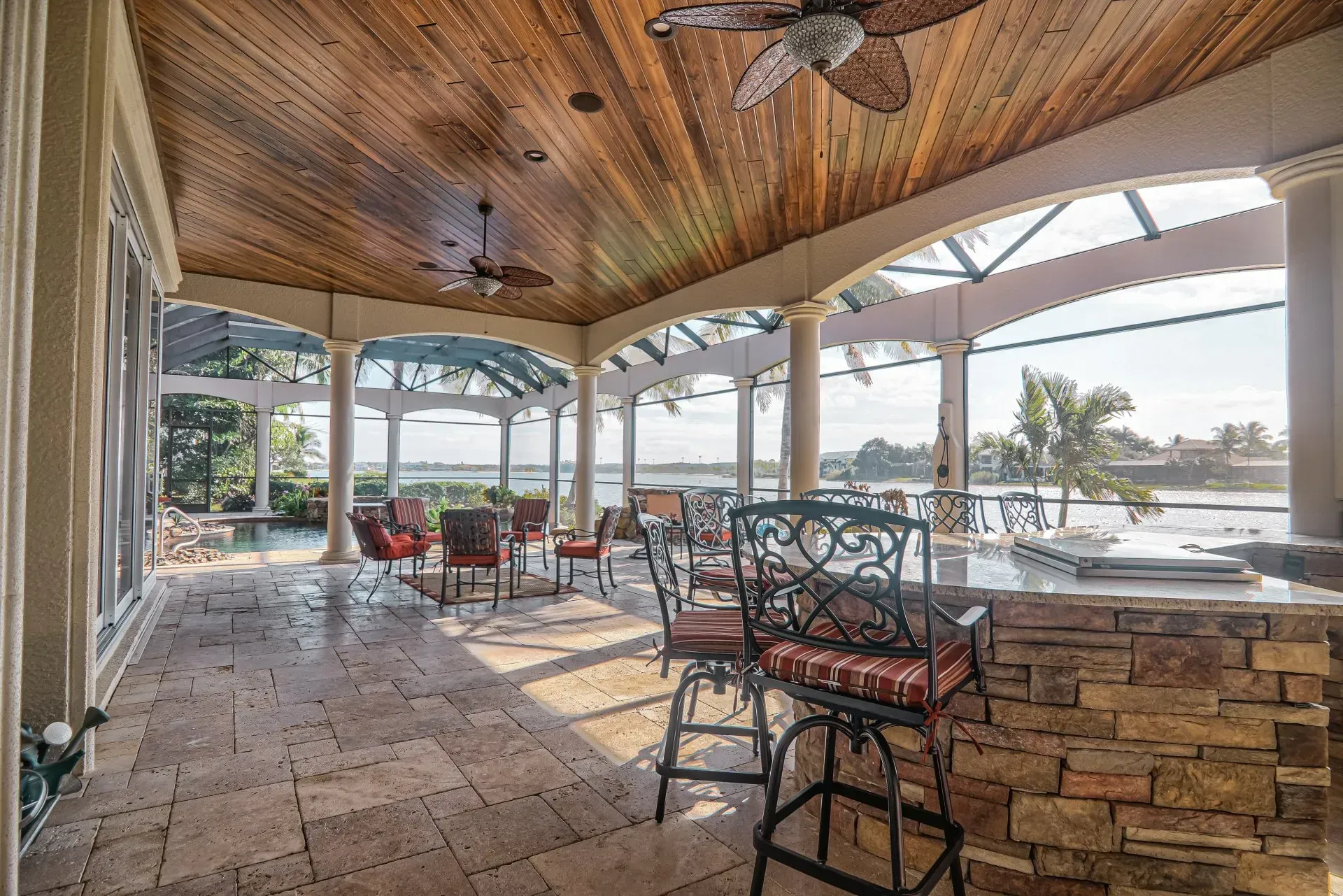 outdoor kitchen with wooden roof