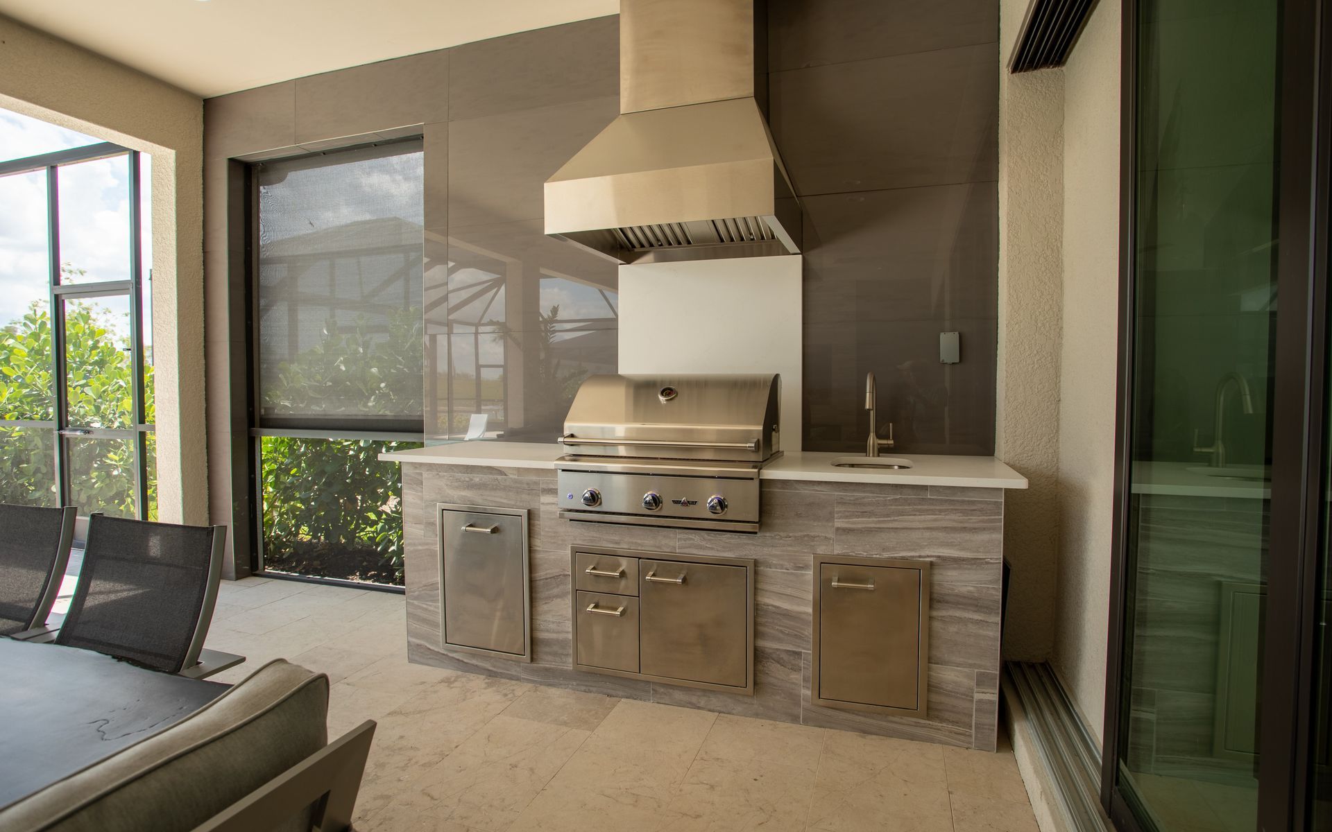 Elegant Outdoor Kitchen Built In Delta Heat Grill Southwest FL Design Works Tile