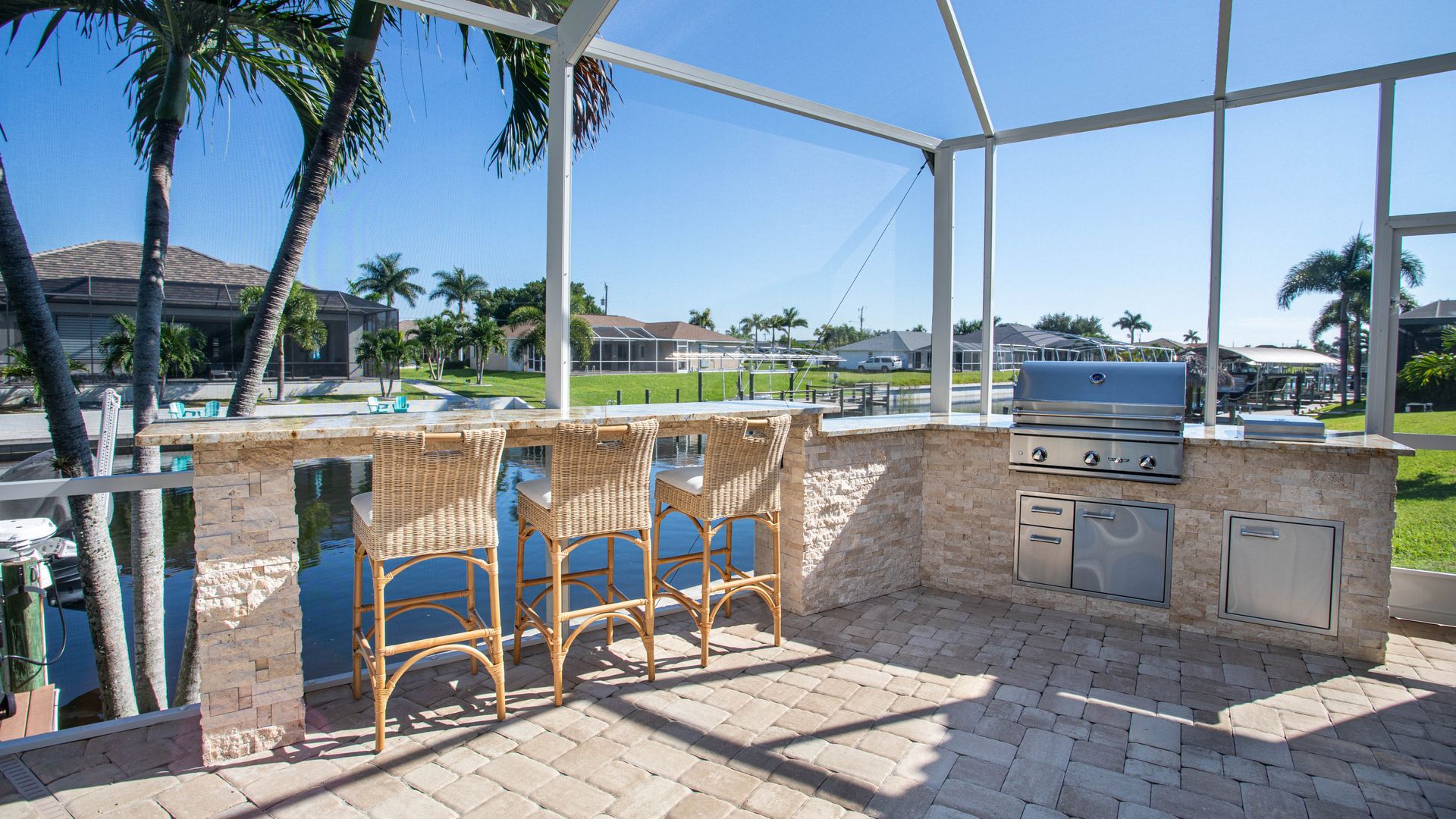 ivory stacked stone outdoor kitchen Cape Coral, FL