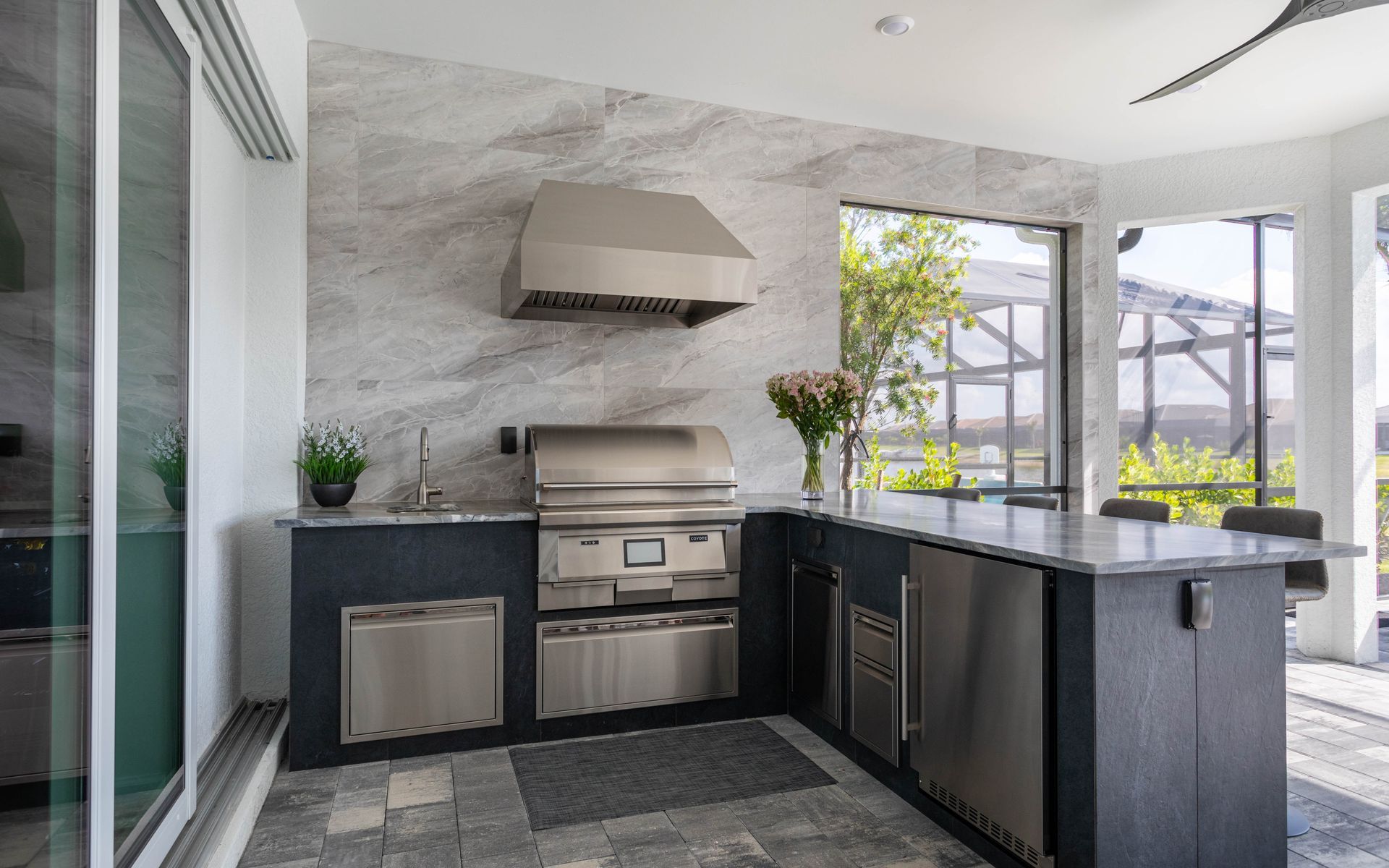 large format porcelain tile outdoor kitchen Estero FL