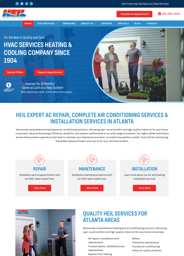 HVAC services company website. Offers AC repair, maintenance, and installation in Atlanta.