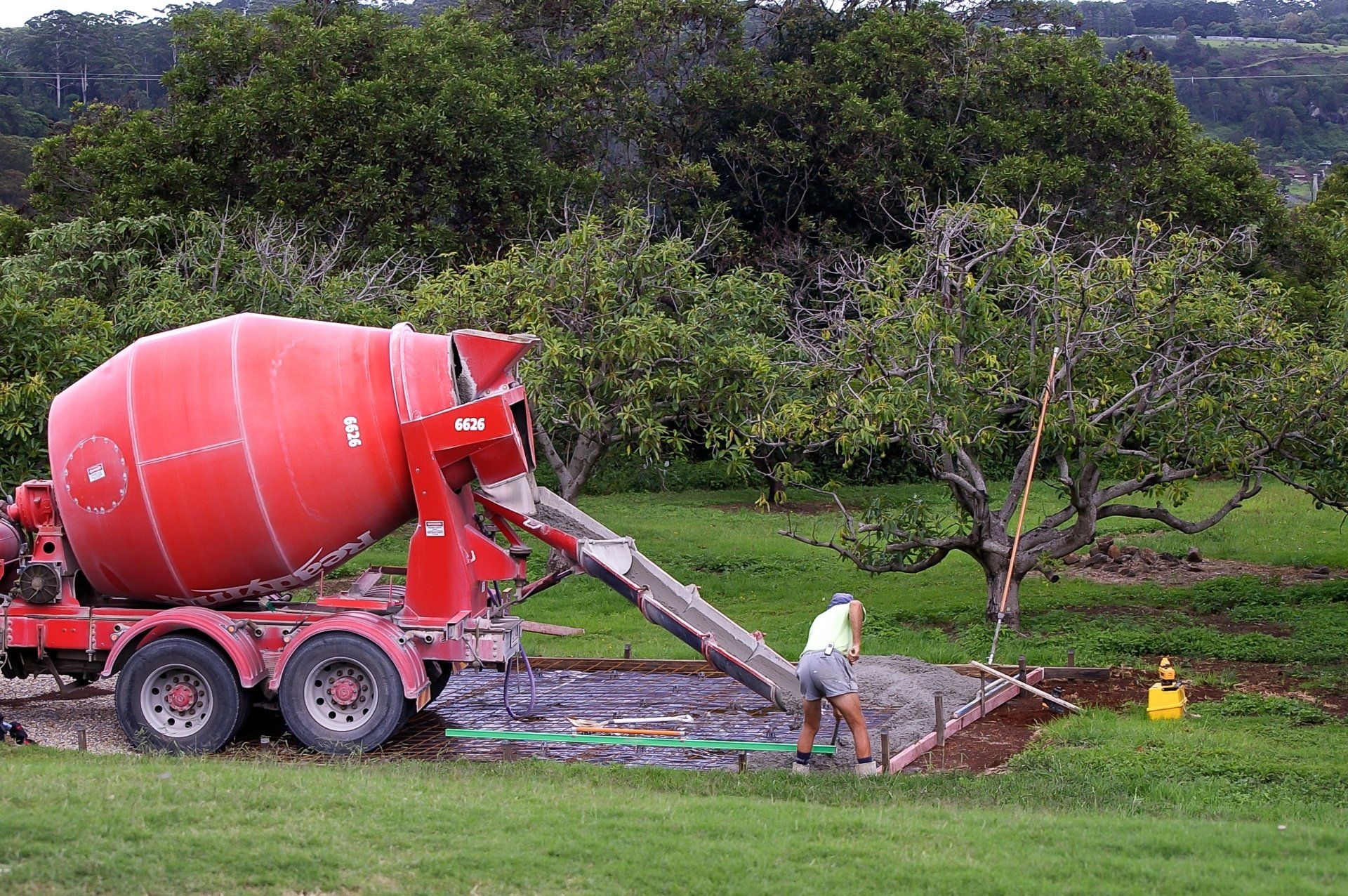 concrete truck pouring cement
