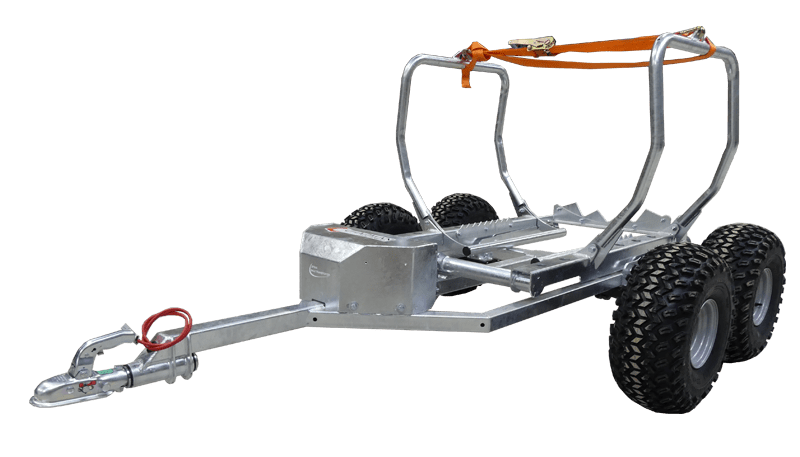 A trailer with a rope attached to it is on a white background.