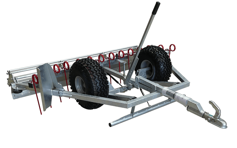 A trailer with a tractor attached to it on a white background.