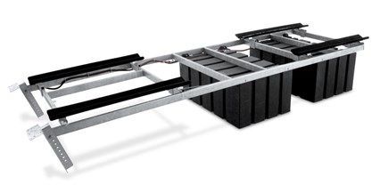 Computer server rack frame with black rails and silver supports on a white background