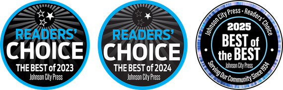 Three circular Readers’ Choice award badges in blue, black, and gold, with “Best of the Best” text.