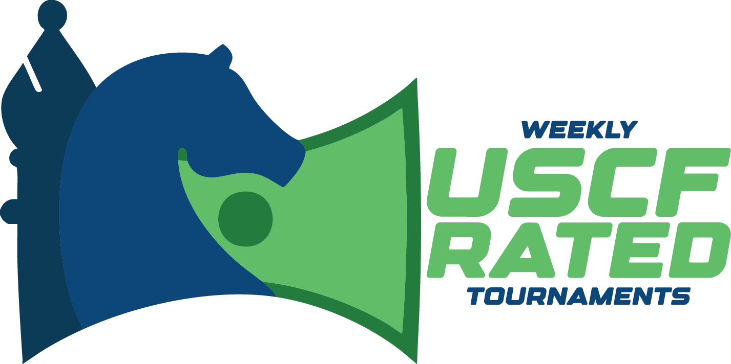 A logo for weekly cash prize tournaments with a horse and a dollar bill.