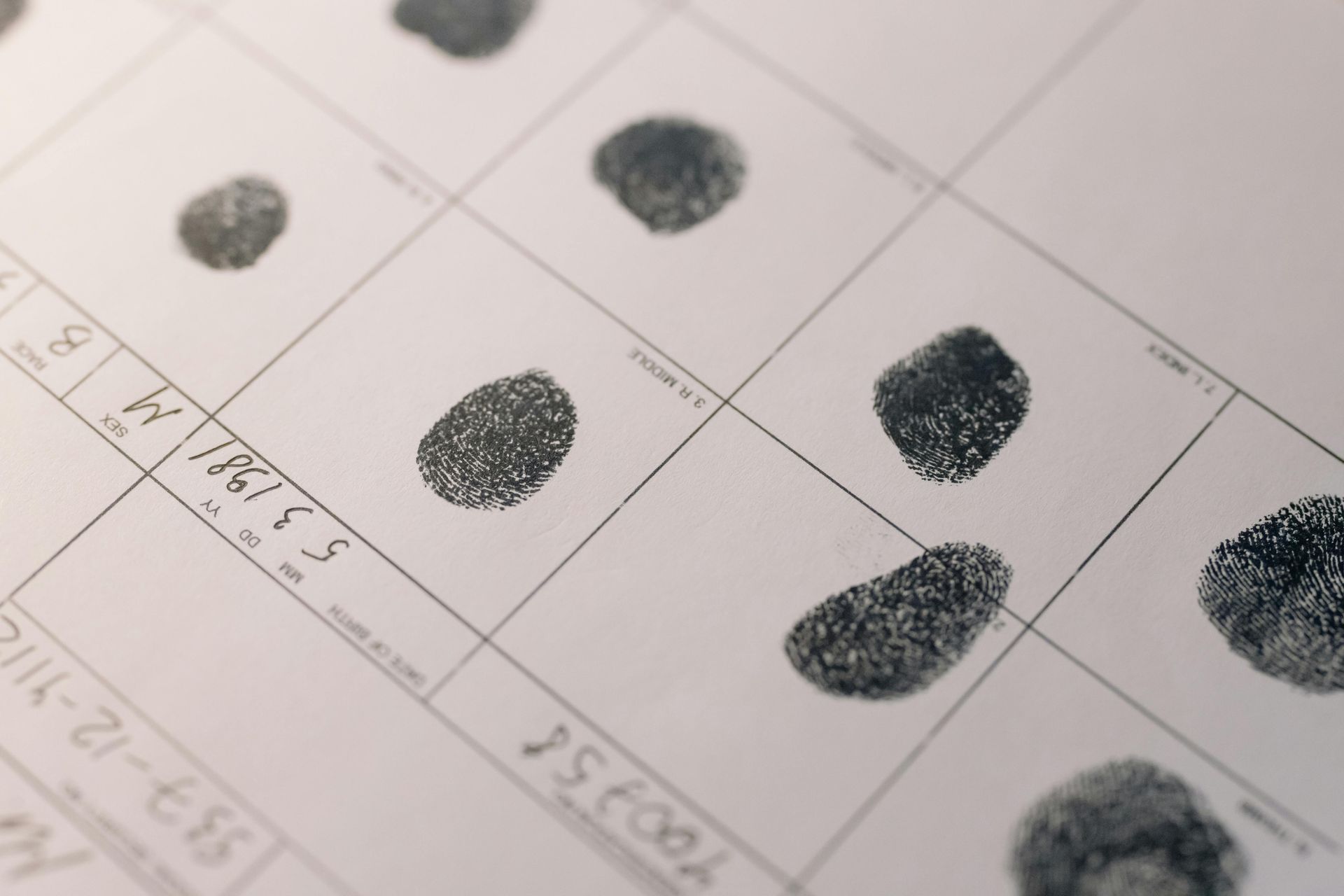 Fingerprints on a white paper document, likely for identification or investigative purposes.