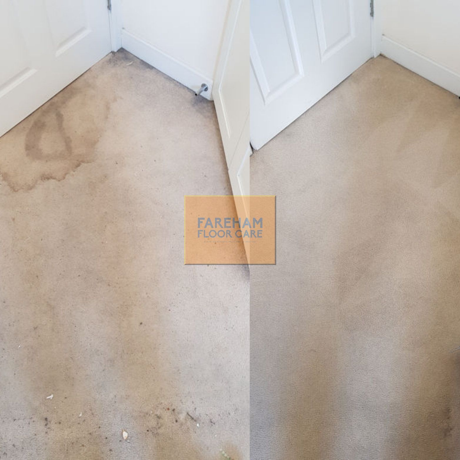 A before and after photo of a dirty carpet in a room in Fareham.