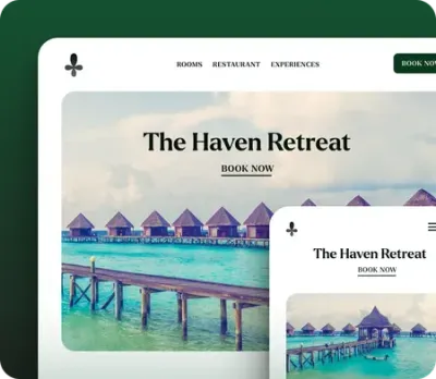 A screenshot of the haven retreat website on a tablet and phone.