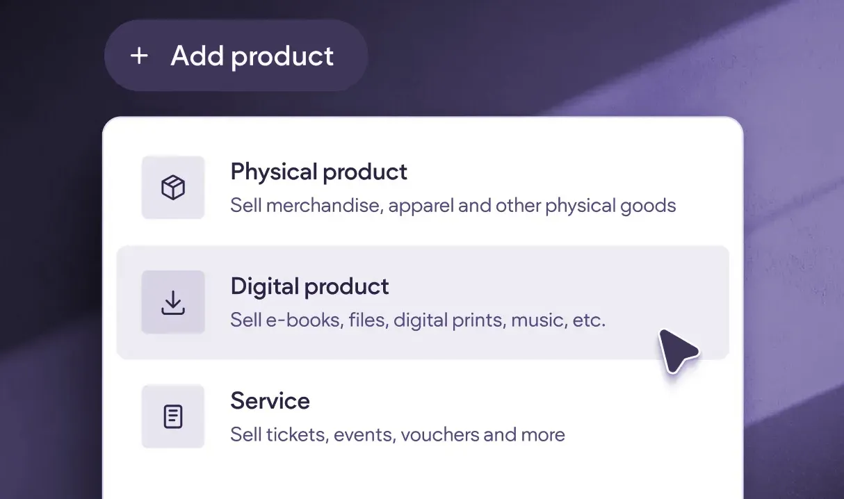 An image of different types of products that can be sold using Left Click's ecommerce feature