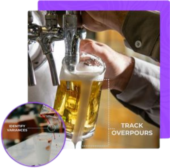 A person pouring beer into a glass that says track overpours