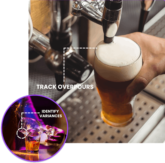 A person pouring beer into a glass that says track over hours