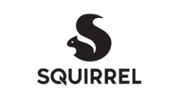 A black and white logo for a company called squirrel