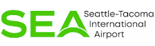 SEA logo with Seattle-Tacoma International Airport text in green and white.