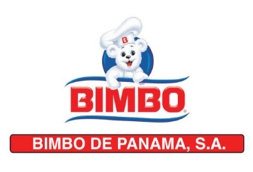 Logotipo de Bimbo de Panamá: un oso blanco con gorro de chef sobre el texto rojo "BIMBO". El texto "BIMBO DE PANAMA, SA" aparece debajo.