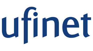 El logotipo de Ufinet es azul oscuro. El texto "ufinet" está escrito en una fuente sans-serif sencilla.