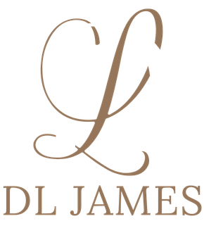 A logo for dl james with a brown letter l