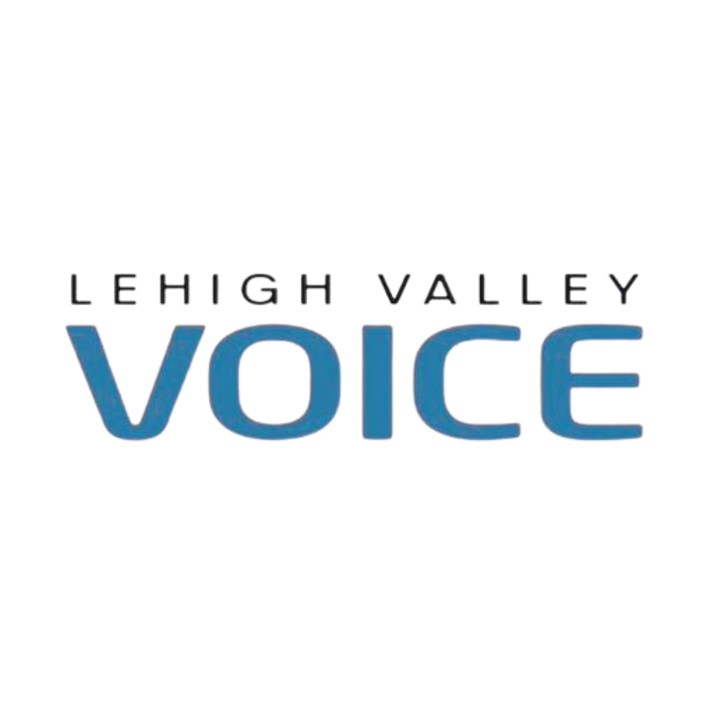 The logo for lehigh valley voice is blue and white