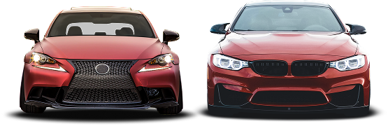 Two red sports sedans shown front-facing on a white background. | Integrated Automotive Services