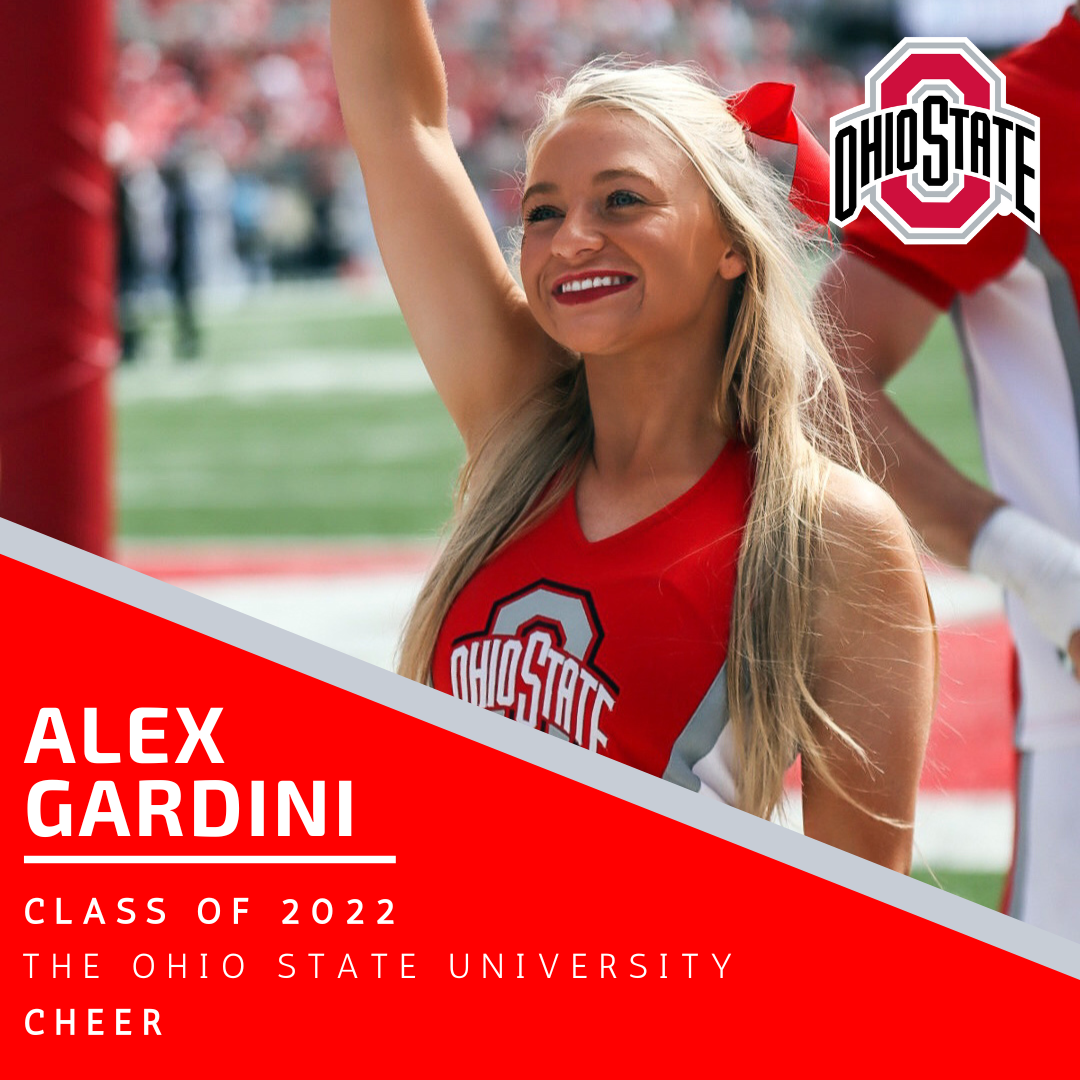 A poster for Hall of Fame inductee Alex Gardini Class of 2022 - The Ohio State University Cheer Program