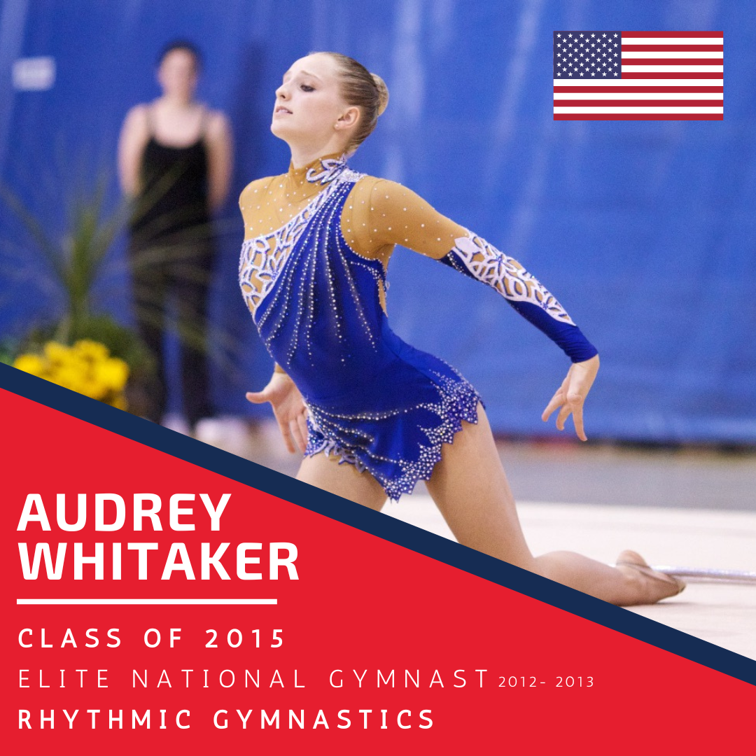 A poster for Hall of Fame inductee Audrey Whitaker Class of 2013 - US Elite Athlete & National Championships Participant Rhythmic Gymnastics