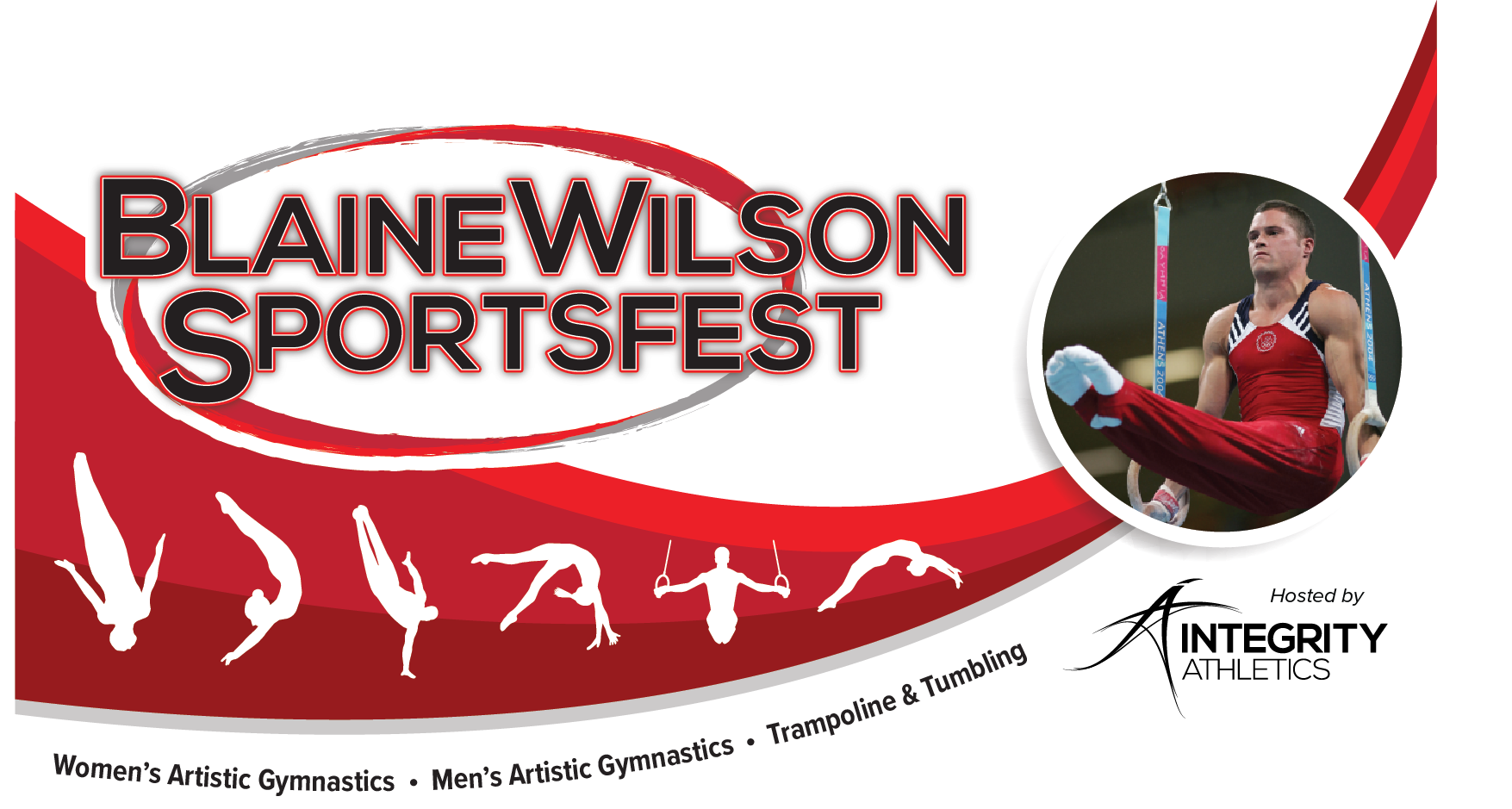 A poster for blaine wilson sportsfest with a picture of a gymnast