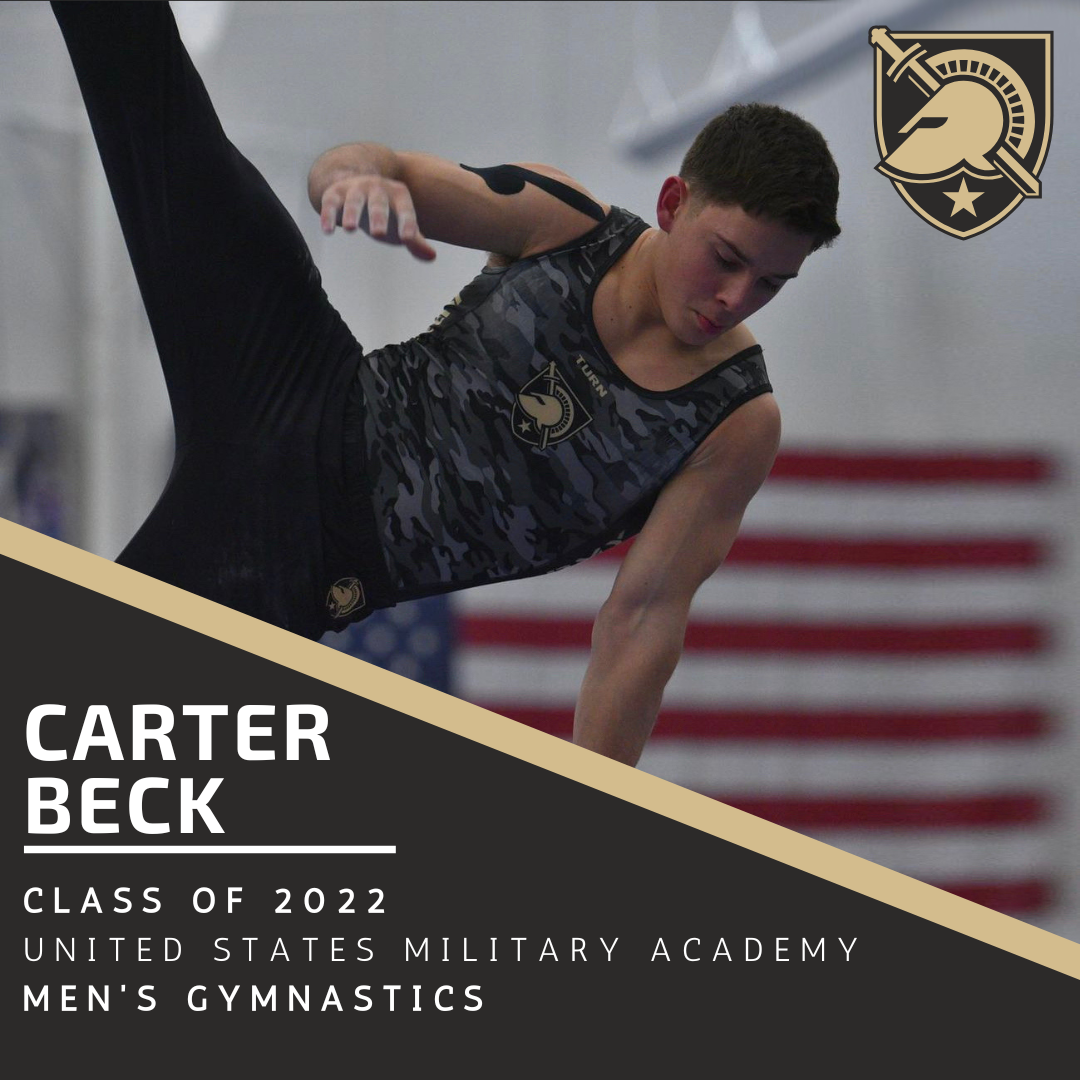 A poster for Hall of Fame inductee Carter Beck Class of 2022 - United States Military Men's Gymnastics Program