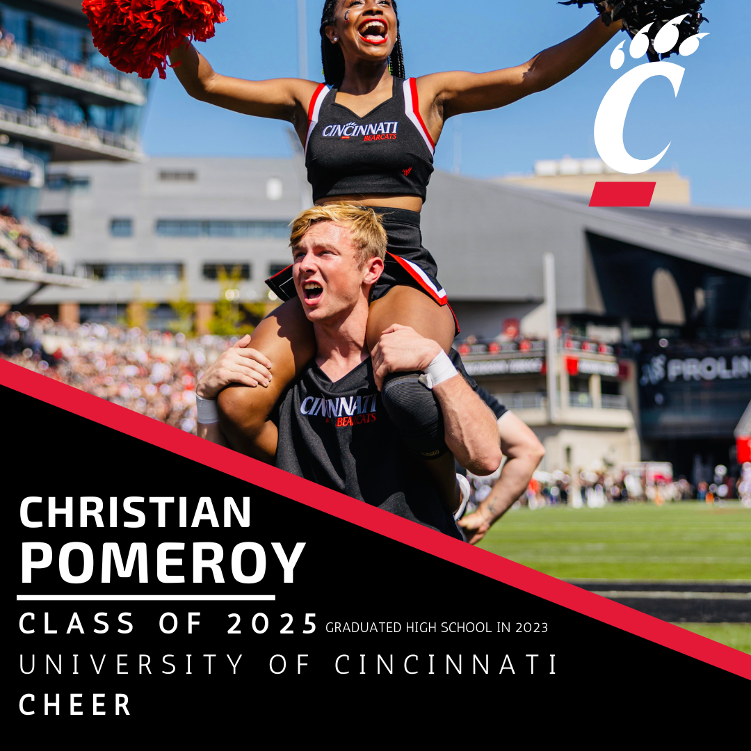 A poster for Hall of Fame inductee Christian Pomeroy Class of 2025 - University Of Cincinnati Cheer Program