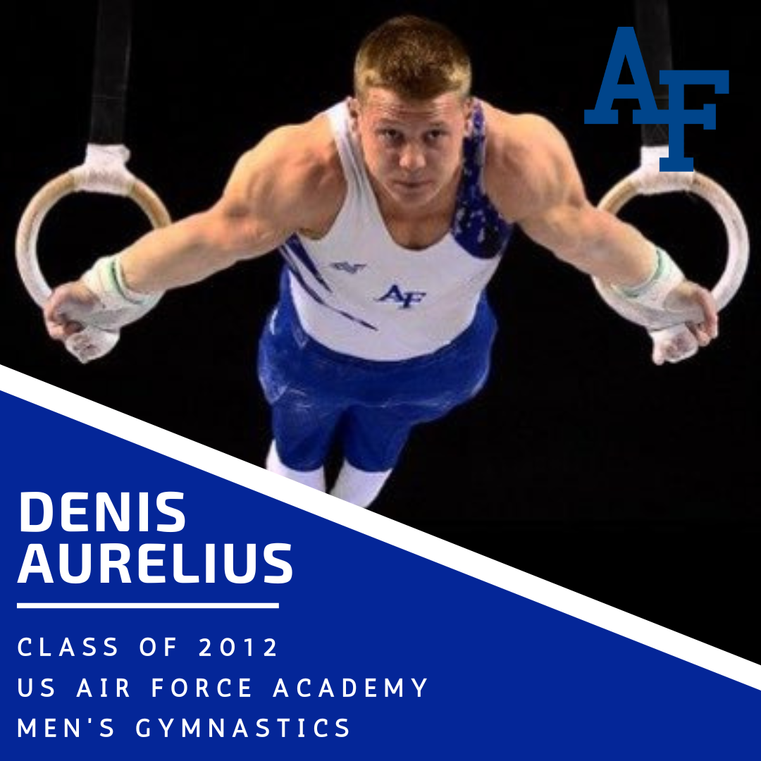 A poster for Hall of Fame inductee Denis Aurelius Class of 2012 - US Airforce Academy Men's Gymnastics Program