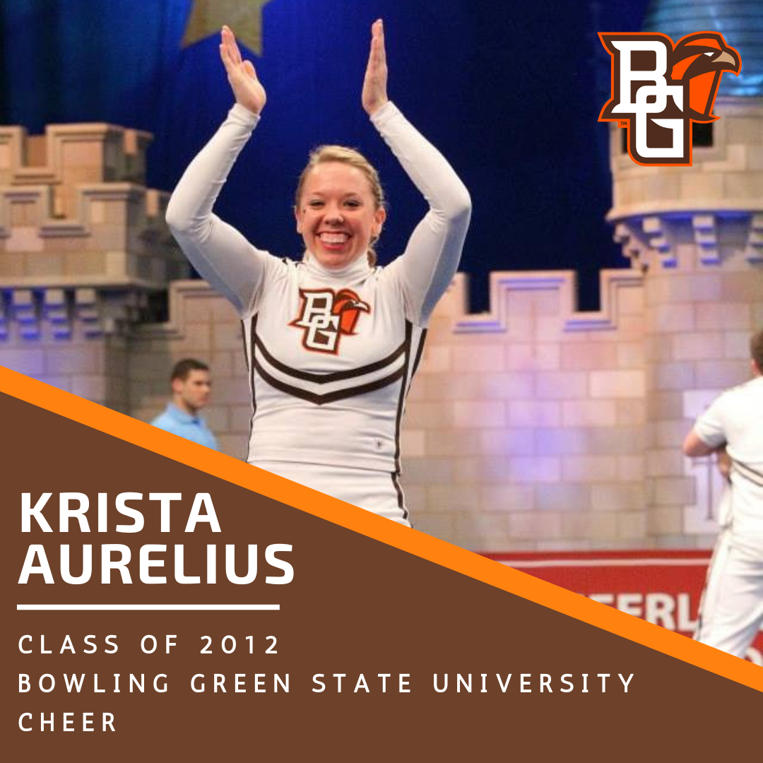 A poster for Hall of Fame inductee Krista Aurelius Class of 2012 - Bowling Green State University Cheer Program