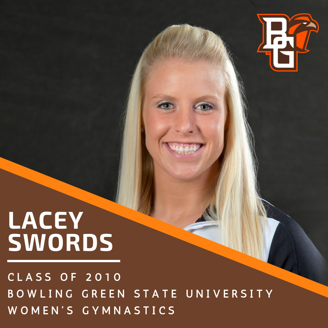 A poster for Hall of Fame inductee Lacey Swords Class of 2010 - Bowling Green State University Women's Gymnastics Program