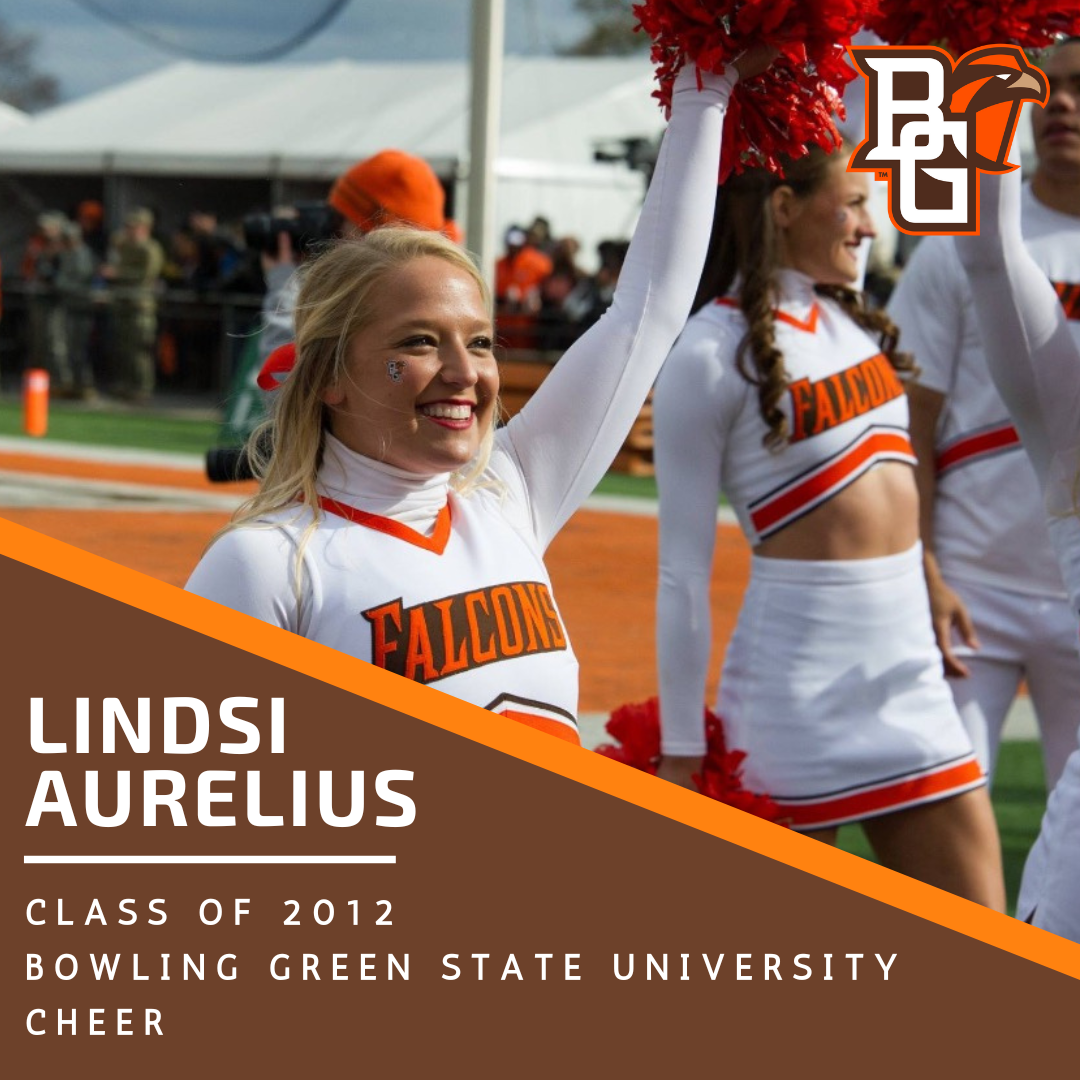 A poster for Hall of Fame inductee Lindsi Aurelius Class of 2012 - Bowling Green State University Cheer Program