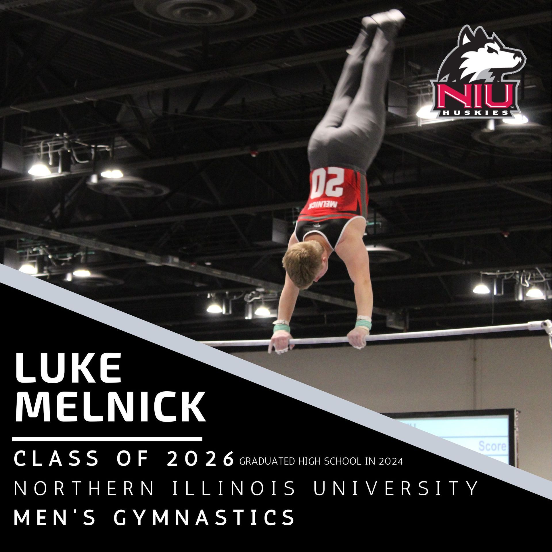 A poster for Hall of Fame inductee Luke Melnick Class of 2026 - Northern Illinois University - Men's Gymnastics Program