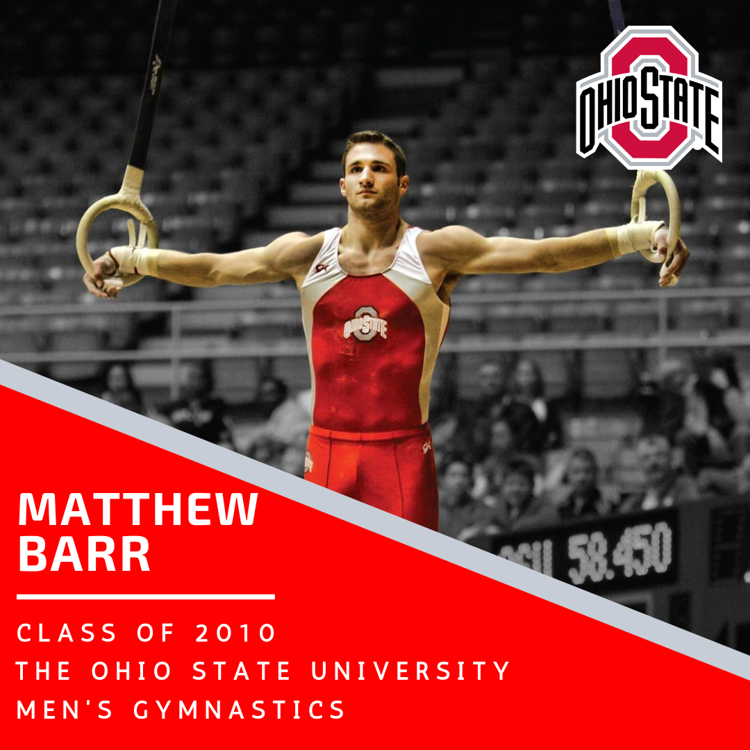 A poster for Hall of Fame inductee Matthew Barr Class of 2010 - The Ohio State University Men's Gymnastics Program