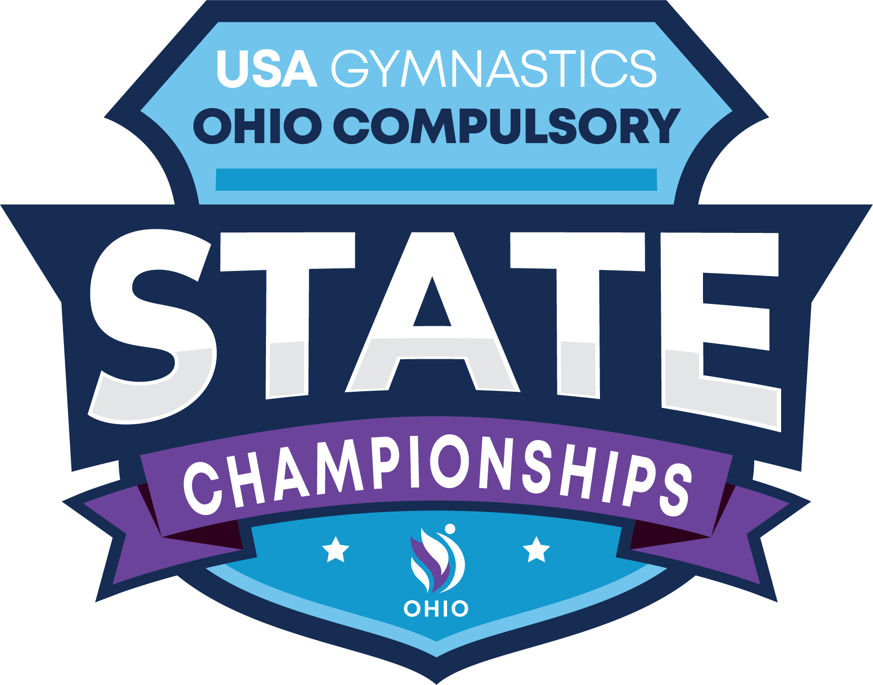 The logo for the usa gymnastics ohio xcel state championships