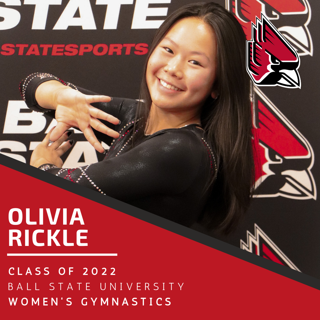 A poster for Hall of Fame inductee Olivia Rickle Class of 2022 - Ball State University Women's Gymnastics Program