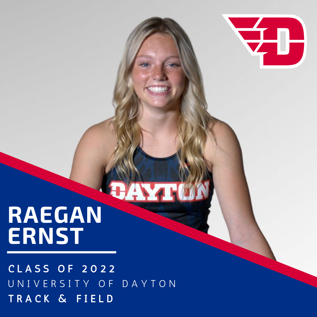 A poster for Hall of Fame inductee Raegan Ernst Class of 2022 - Dayton University Track & Field Program