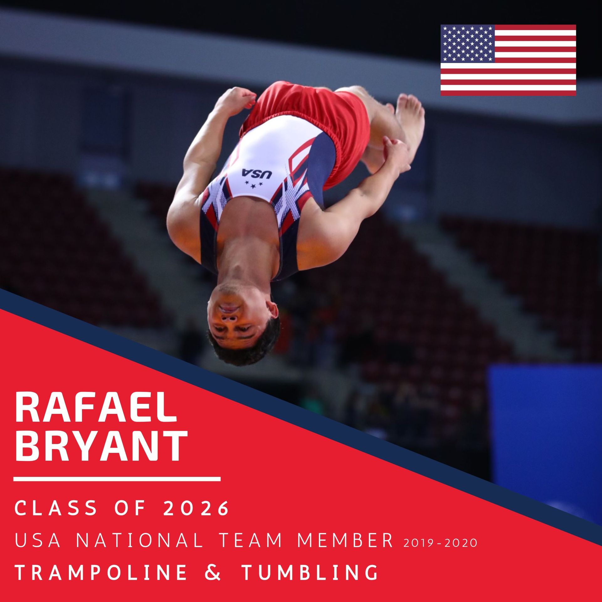 A poster for Hall of Fame inductee Rafael Bryant, Class of 2026 - USA National Team 2019 - 2020 - Trampoline & Tumbling Program