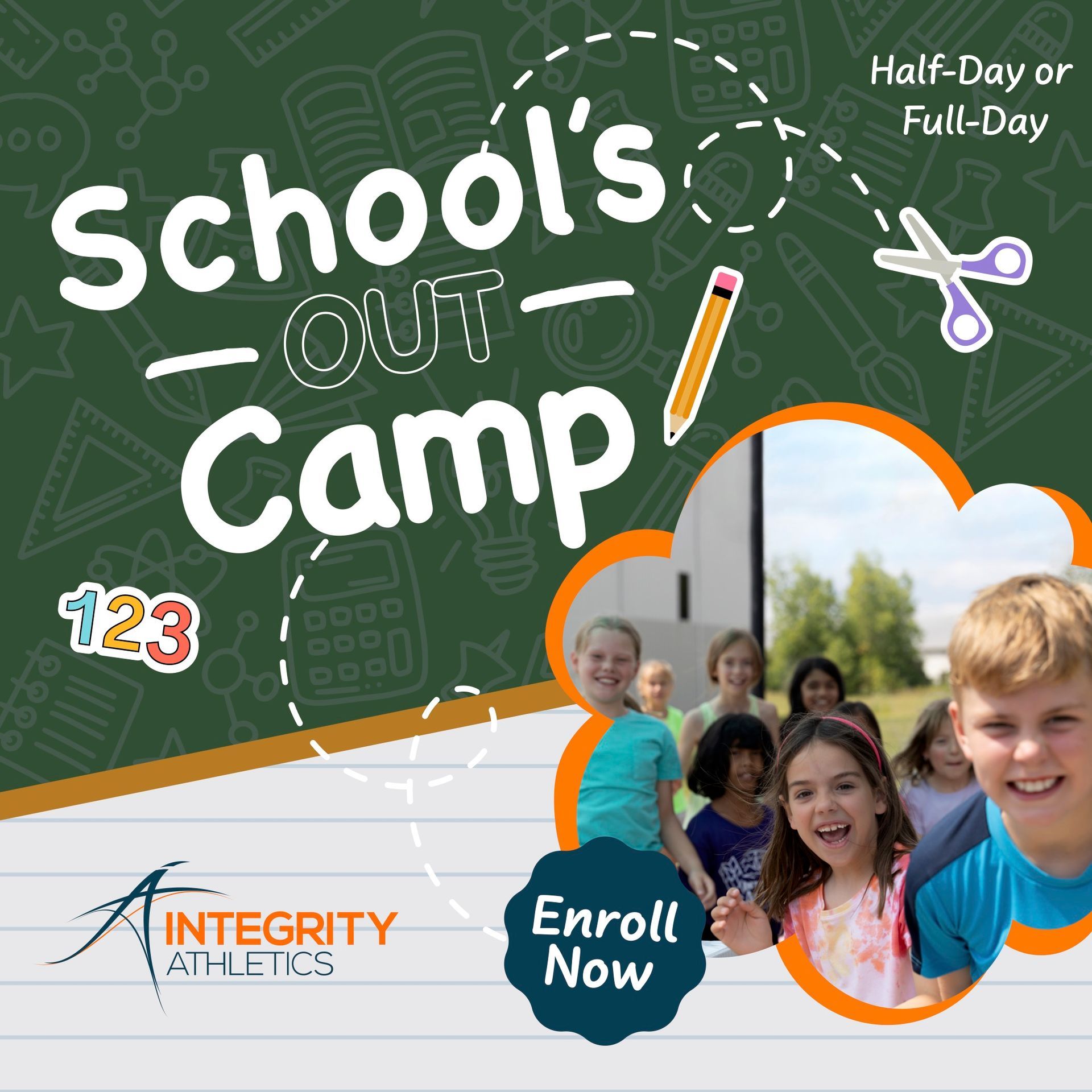 A poster for schools out camp this october half-day or full-day