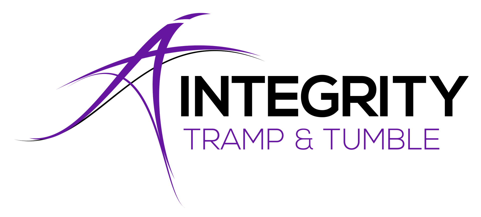 The logo for integrity tramp and tumble is purple and black.