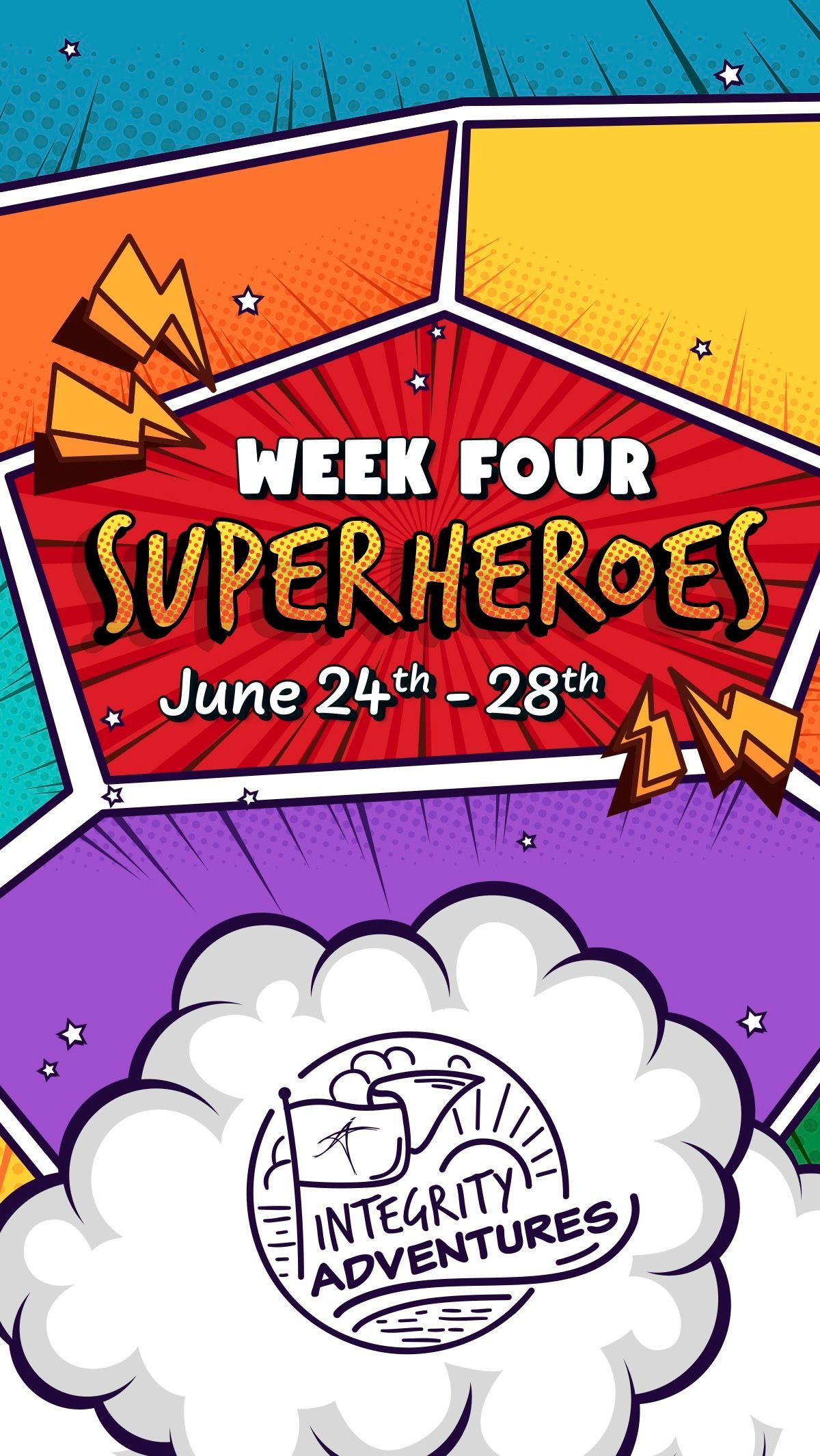 A poster for week four superheroes on june 24th - 28th