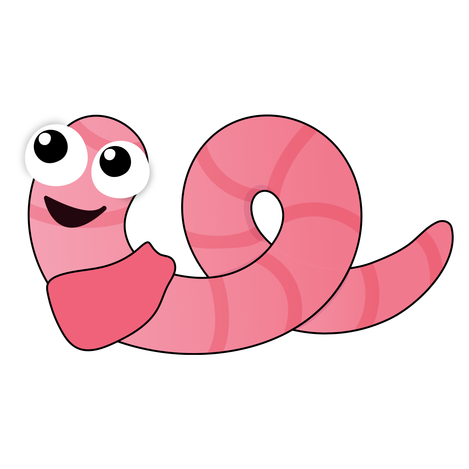 A cartoon worm with big eyes and a smile on its face.
